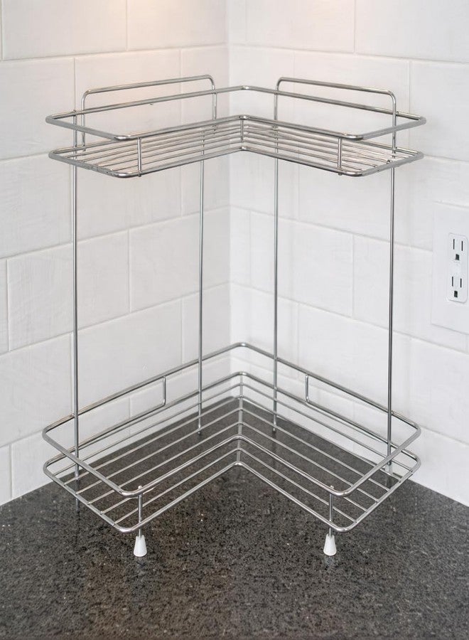 MLU 2-Tier Corner Countertop Organizer Rack | Stainless Steel L-Shape Kitchen Storage Shelf for Spices, Jars, Oil Bottles & Condiments | Space-Saving Kitchen Corner Rack - Image 2